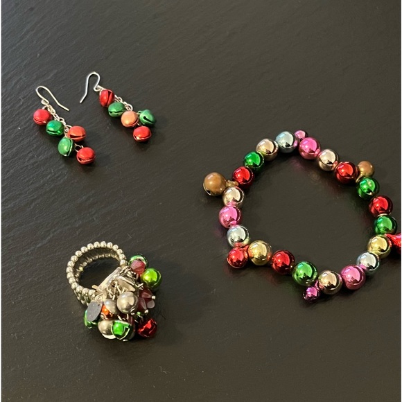 Christmas Holidays Multicolor Beaded Bells Set with Ring Earrings & Bracelet - Picture 7 of 14
